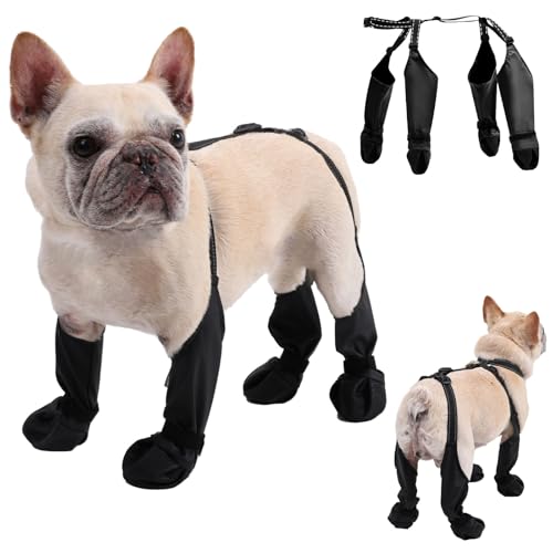 BECEMURU Suspender Dog Boots Leggings with Anti-Slip Rugged Rubber Sole, Paw Protector, Perfect for Outdoor Walking, Hiking, Waterproof and Anti-Fall Dog Shoes with Adjustable Auxiliary Strap (Small)