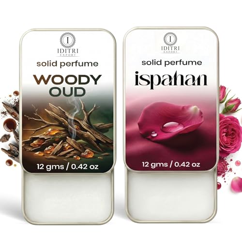 Image of Solid Perfume |Woody oud&Ispahan Alcohol Free Wax Perfume Balm, Long Lasting | Pocket Tin 12g, Pack Of 2| Non Greasy Smooth Glide, Travel Friendly Men And Women