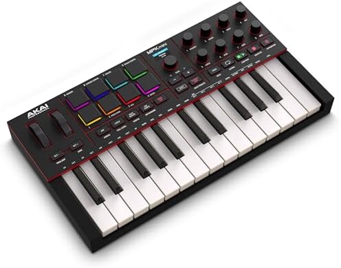 Akai Professional MPK mini MK3 โ 25 Key USB MIDI Keyboard Controller With 8 Backlit Drum Pads, 8 Knobs and Music Production Software included (Black)