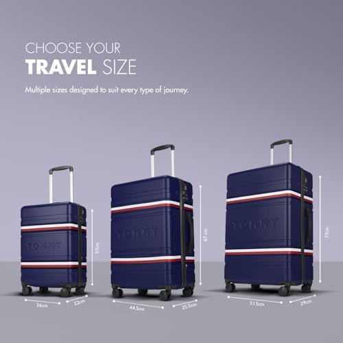 Image of Tommy Hilfiger Plastic Berlin Unisex Spinner Hard Luggage - Navy, 67Cm Mid Bag with 4 Wheel Trolley