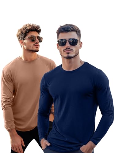 Image of Veirdo Pure Cotton Round Neck Regular Fit Solid Full Sleeve T-Shirt Combo for Men & Boys (Pack of 2 Available in Size S to 2XL)