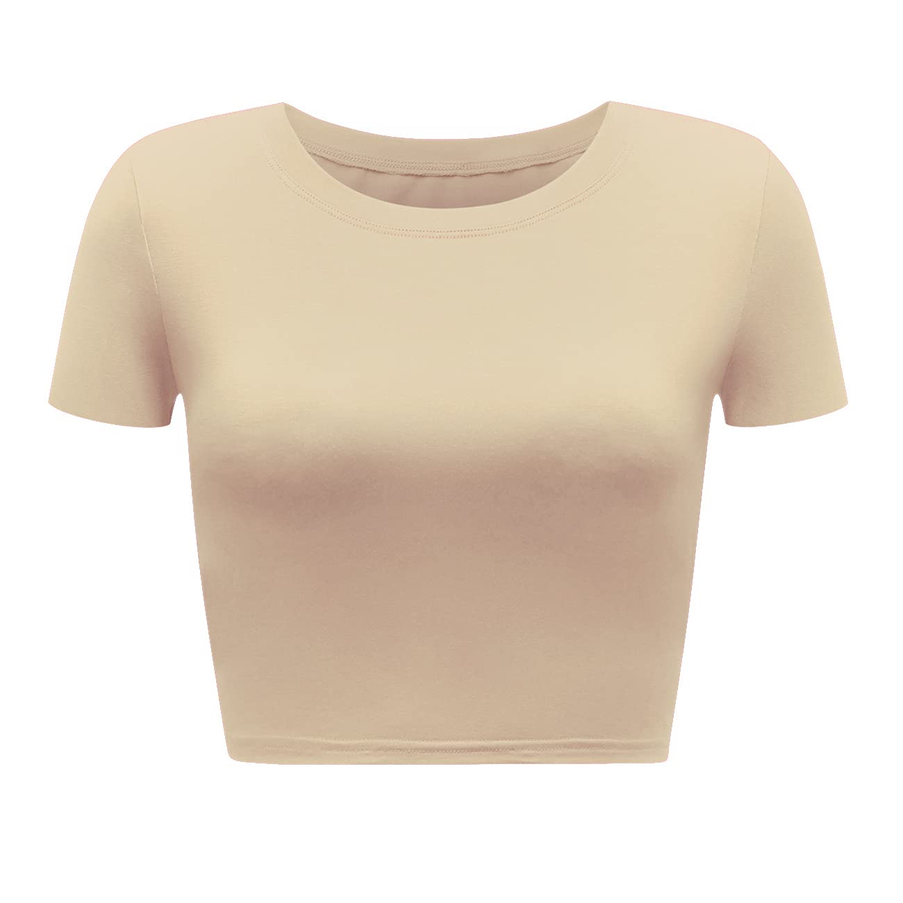 Women's Basic Round Neck Short Sleeve Crop Top (Light Apricot, X-Large)