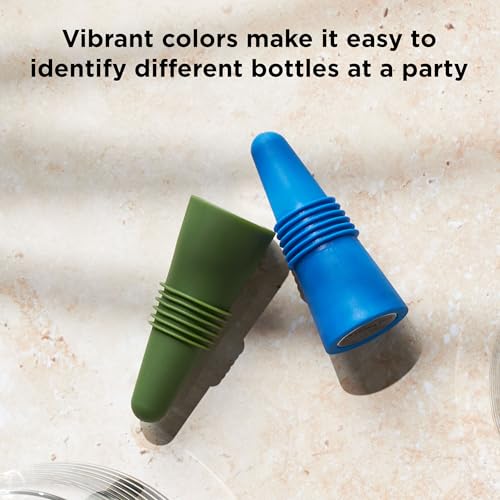 Image of Rabbit Wine and Beverage Bottle Stoppers with Grip Top (Blue, Set of 2)