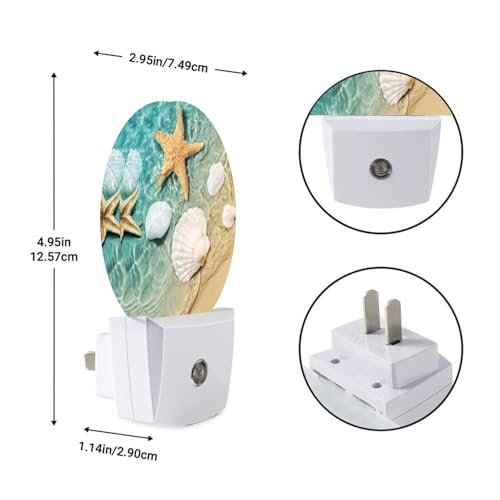 Image of Starfish and Sea Plug-in Night Light Dusk to Dawn Smart Sensor White Led Nightlight for Bedroom Bathroom Kitchen Hallway Stairs Hallway Energy Efficient Decor Desk Lamp