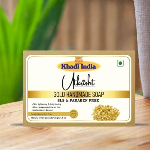 Image of Khadi Gold Handmade Bathing Soap Bar 125g | Natural & Herbal | Glowing & Brightening Skin | Deep Cleansing & Nourishing | For Natural Glow & Radiant | All Skin Types | Men & Women