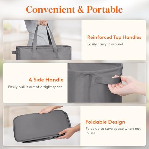 Lifewit 2 Pack Slim Laundry Hamper, Collapsible Narrow Laundry Basket, Small Tall Dirty Clothes Hampers with Handles for Bathroom Bedroom College Dorm, Grey, 50L