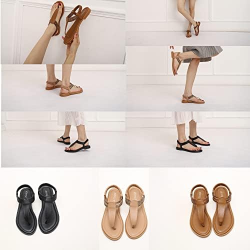 ICEGIA Women's Summer T-Strap Beaded Flower Rhinestone Flat Sandals Dress Bohemia Shoes (apricot, US 8.5) | Image 6