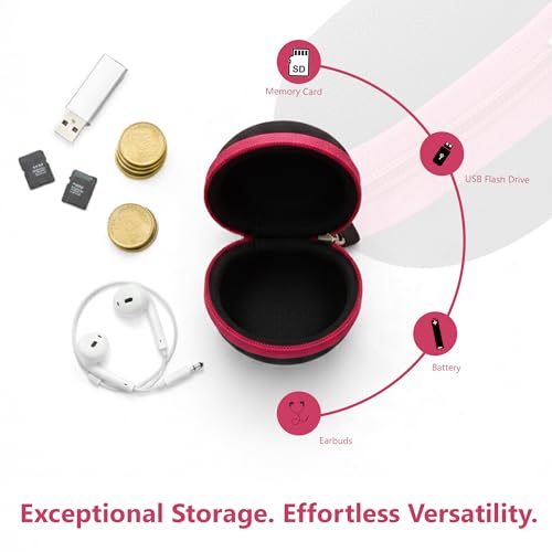 Image of GadgetBite Earphone Carrying Case, Multi-Purpose Travel Organizer for Earphones, Headsets, Pen Drives, SD Cards, Shock-Proof Ballistic Nylon, Soft Fabric, Mesh Pocket for Accessories - Pink