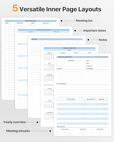 WEMATE Meeting Notebook for Work Professionals, Work Planner Notebook with Action Items, B5 Size Project Planner, Easily Take Meeting Notes & Keep Agendas on Track, Calendar, Index Page, Inner Pocket, 7x10 Inch, Black

WEMATE Meeting Notebook for Bus