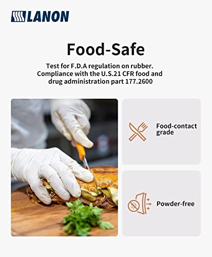 Lanon Food Safe Disposable White Nitrile Gloves, Latex-Free, Powder-Free, Textured Fingertips, Cooking, Cleaning, Medium #TOP2