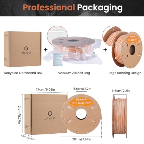 Image of ERYONE Matte Rock Rainbow 3D Printer PLA Filament 1.75 + /-0.03mm, Matte Multicolor Filament PLA 1KG(2.2LBS) Spool, 30-500mm /s High Speed Printing Twist Rainbow PLA, Maple Amber