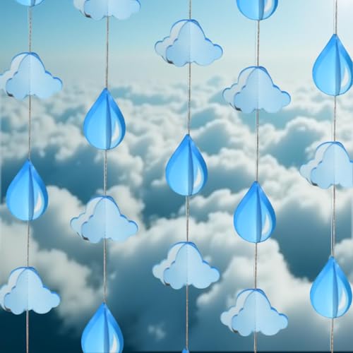 Image of Cloud Paper Frills Garland Pack of 4 - Decorative Hanging Streamers for Birthday Parties, Baby Showers & Events | Colorful Paper Ladi Series for Wall, Ceiling & Backdrop Decoration