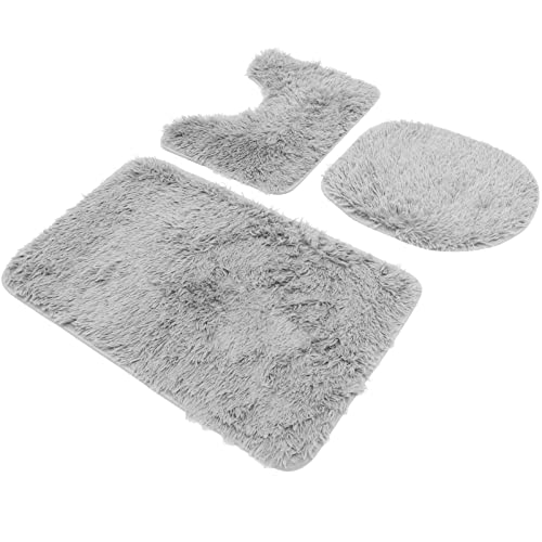 VICASKY 1 Set Badvorleger Plüsch Set rutschfeste Badvorleger Bodenmatte Toilettendeckelbezug Teppichset Badvorleger Sets 3-Teilig Mit Wc-Abdeckung Grau