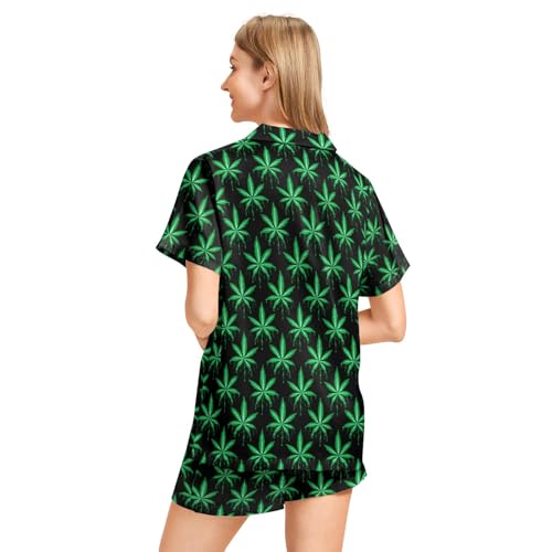 Image of Silk Satin Pajama Set for Women Summer Lounge Pjs Sets 2 Piece Suit Ladies Button Down Tops And Shorts Sleepwear