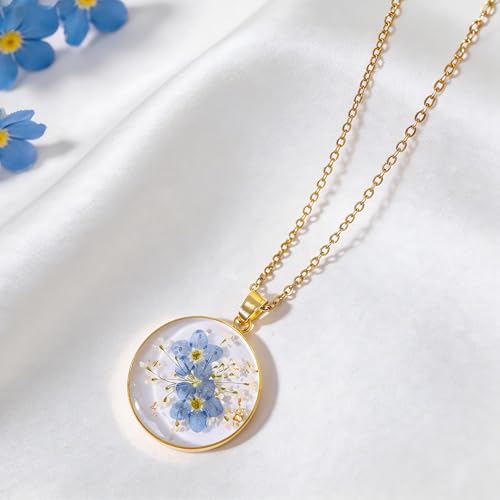 Image of Miscarriage Gifts for Mothers, Forget Me Not Pressed Flowers Necklace, Baby Loss Grief Sympathy Gift for Women, Child Loss Memorial Gifts Jewelry