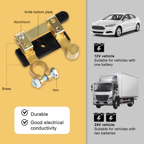 Image of STHIRA Car Battery Shut-Off Switch, Battery Disconnect Blade Switch, Pure Copper Terminal Isolator Cut-Off for 12V /24V Vehicles, RVs, Boats, Trucks, and Off-Road Applications