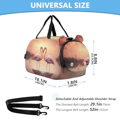 Flamingos Pattern Duffle Bag for Girl, Sports Duffle Gym Bags with Shoe Compartment, Personalized Overnight Bag Travel Weekender for Kids2