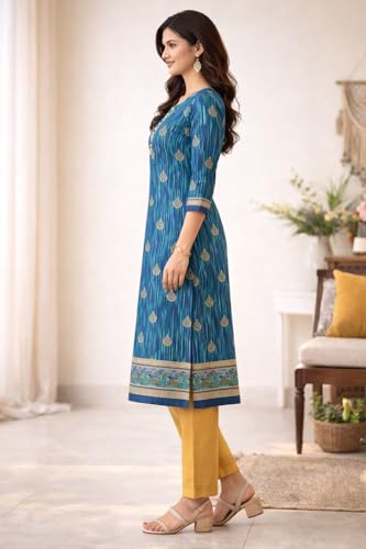 Image of Women's Cotton Blend Unstitched Kurti Set for Women | A-Line Style Dress Material | 2-Piece Traditional Ethnic Wear Suit Fabric