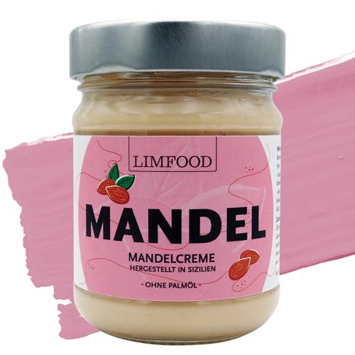 Limfood | 190g Mandelcreme süß, 45% Mandelanteil, hergestellt in Bronte, Italien - süßer Brotaufstrich | hoher Nussanteil | ohne Palmöl