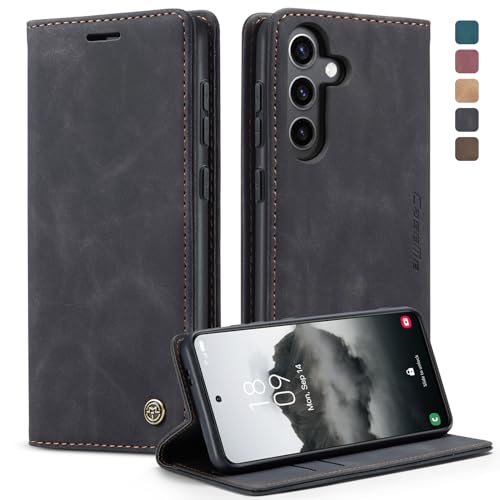 owlhold Funda para Samsung S24,Avanzado PU Piel Carcasa [Soporte Plegable][Ranura para Tarjeta][Cierre Magnético] Antigolpes Libro Funda para Samsung Galaxy S24 Negro