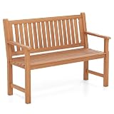 COSTWAY Gartenbank Holz, Holzbank wetterfest, 2-Sitzer Sitzbank, Balkonbank mit Armlehnen, Terrassenbank, Parkbank für Garten, Balkon, Terrasse, 115...
