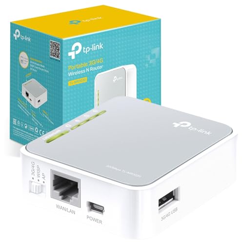 TP-Link TL-MR3020 Portable 3G/4G Wireless N Router,Travel Size Design, 1x 2.0 USB Port + 1xMicro USB Port, 1x Fast WAN/LAN Ports, WISP Mode, No sim card slot, No Configuration Required, UK P