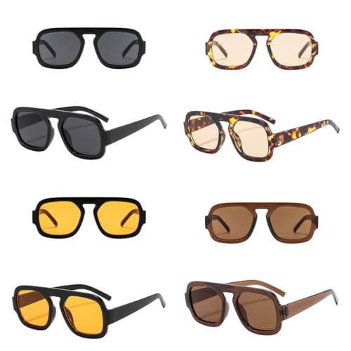 4 Pieces Trendy Square Aviator Sunglasses for Women Men Flat Top Frame Retro 70s Square Sun Glasses Vintage Shades2