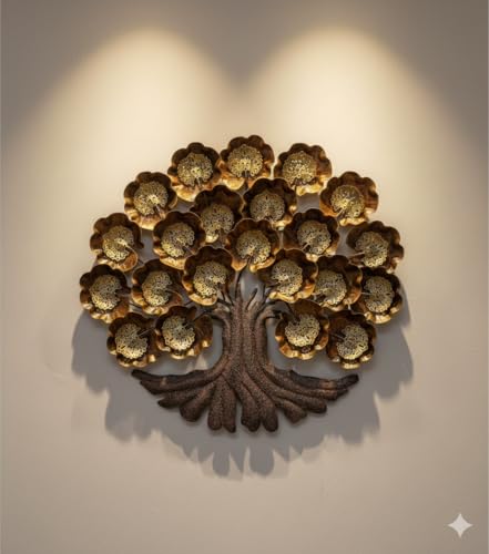 Image of Bharat Art Metal Iron Wall Art Decor for Home Bedroom Living room Cafe Interior Decorative | Elegant Wall Hanging Sculpture with LED Light | Gift Item | Metal Big Tree(Jali Tree) | 48x4x48 INCH | W165