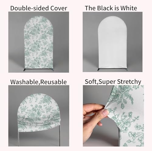 KONPON Set of 2 (7.2FT,6FT) Sage Green Floral Arch Backdrop Covers,Sage Ripple Spandex Arch Fabric Cover for Bridal Shower Baby Shower Birthday Wedding Engagement Party Decorations by KONPON - Used condition - Image 3