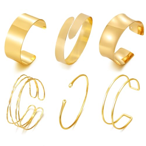 BROCC 6PCS Arm Cuff Jewelry for Women Upper Arm Cuff Bangle Minimalist Arm Cuff Bracelet Adjustable Coil Armband Set - Main Image