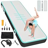 YITAHOME Air Turn TrackMatte,4M Tumbling Matte Kohlefaser Seiten mit Luftpumpe 10cm Hoch Tumbling Matte,Aufblasbar Gymnastikmatte Turnmatte für Training/Tumbling/Yoga/Fitness