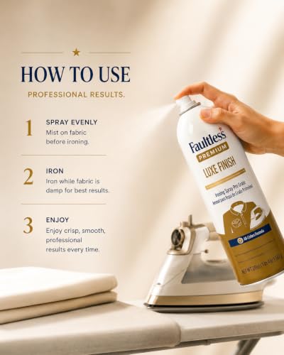 Image of Faultless Limited Edition Premium Luxe Ironing Spray Starch, 567g | Pro Grade All Color Formula | Spray & Iron for Dry Cleaner Results | Odor-Neutralizing | Wrinkle-Free | Imported from USA