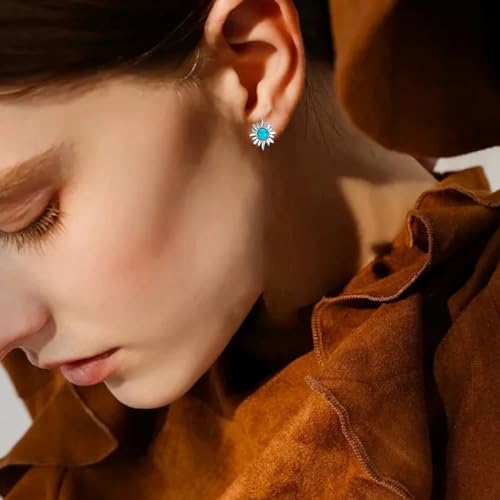 Genuine Turquoise Studs Earrings, Sterling Silver Vintage Western Jewelry December Gemstone Birthstone Birthdays Gift3