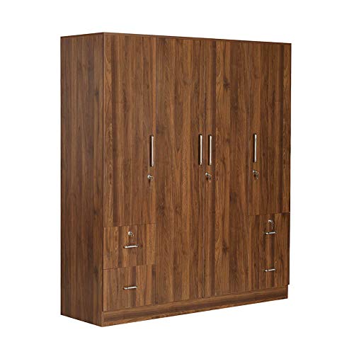 Image of Wakefit Wardrobe | 1 Year Warranty | Engineered Wood Almirah, Cupboard for Clothes Storage | 4 Door, 1 Drawer | Plaid - Columbian Walnut