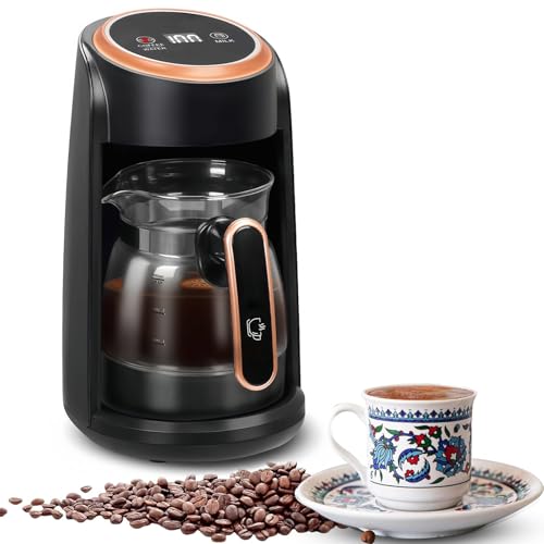 Angju Turkish Coffee Maker Portable Electric Glass Turkish Coffee Pot with Display Screen Turkish Coffee Machine & Hot Drinks & Heating Milk Automatic Coffee Pot Office and Travel
