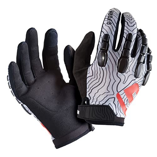G-Form Pro Trail Mountain Bike Gloves – Mountain Biking Gloves with Knuckle Protection – for Men & Women – Protective Gear for Cycling & Biking Athletes – White Topo, Adult XS