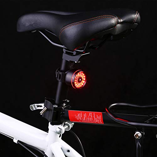 Asvert Luz Trasera de Bicicleta, LED USB Recargable, Impermeable, Advertencia, 5 Modos, luz Trasera Trasera para Bicicleta Recargable USB, Super Brillante Rojo Luz LED (Negro)