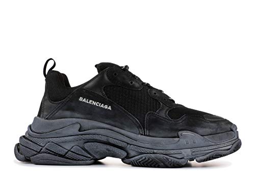 Balenciaga Unisex Triple S Mesh Nubuck Leather Platform Sneakers Fashion Vintage Trainers Black (Black, 39)