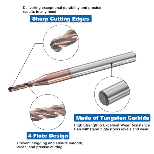 Image of HARFINGTON 5 Pcs Ball Nose End Mill 4 Flute 1 /16 inch Diameter 1 /8 inch Shank Tungsten Carbide AlTiN Coated Spiral CNC Router Bits 1 /4 inch Cutting Length Single End Ball for Carving Engraving Grinding