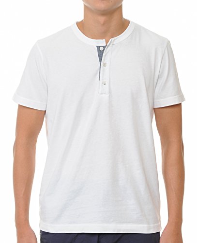YURO-K Men's Cotton Classic Short Sleeve Henley with Binded Neck T-Shirt (Large, White)