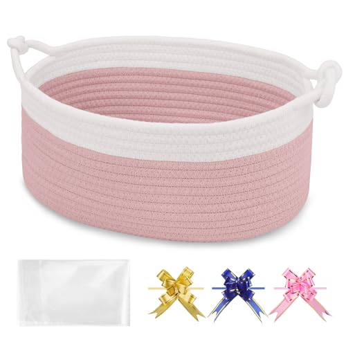 Image of Small Empty Gift Basket with Bag & Ribbons, White & Dusty Pink