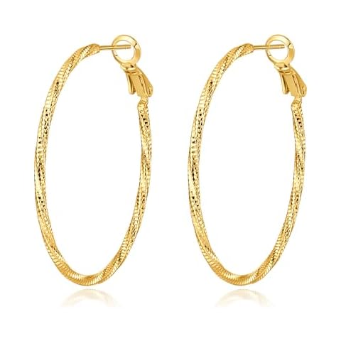 DAILY VIBES Thin Big Gold Hoop Earrings for Women Dainty 925 Sterling Silver Post Loop 14k Gold Plated Twisted Large Hypoallergenic Hoop Earrings for Women, 40mm Cover