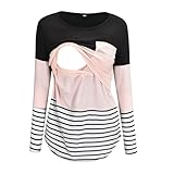 Thewasc Weiches, bequemes Umstands-Top, atmungsaktiver Stoff für Schwangerschaft und Stillen, Rundhalsausschnitt, langärmeliges Design, T-Shirt, Stillen, C, L