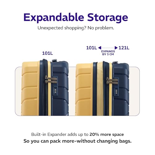 Image of Provogue Cascade Hard-Sided PP 75 Cm Trolley Bag Large Size | Expandable Space with 8 Wheels Trolley Bags for Travel | Combination Lock | 5 Year Warranty (Golden Yellow /Blue Berry)