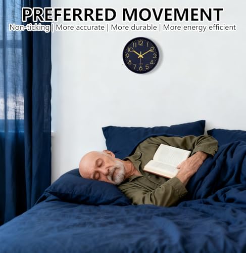 Image of Wall Clock, Silent Wall Clocks Battery Operated 10 Inch- Modern Non Ticking Analog Clock with Large Numerals Tempered Glass Clocks for Bedroom Living Room Kitchen Office Decor, Navy Blue