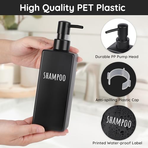 Image of Segbeauty Plastic Shampoo and Conditioner Dispenser, 3pcs 16.9oz Refillable Lotion Soap Dispenser, 500ml Black Shampoo Bottles, Empty Shower Pump Dispenser Lotion Container for Modern Bathroom Hotel