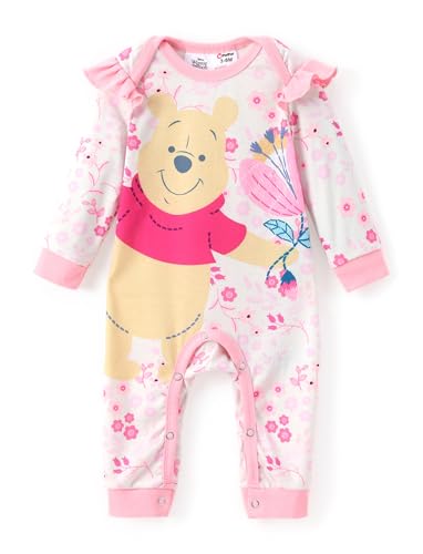 Image of Disney Stitch Princess Cinderella Ariel Minnie Winnie Baby Girls Ruffle Long Sleeve Romper Bodysuit for Newborn to Toddler