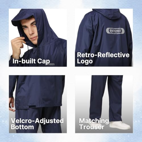Image of Citizen Explorer Raincoat for Men with Waterproof Pant, Adjustable Inbuilt Hood & Carry Bag | Poly Rubberized PVC Coated Fabric | Durable & Lightweight Rainsuit