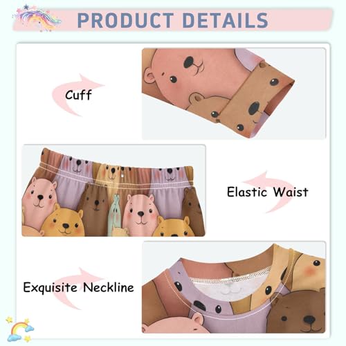 Pajama Sets Long Sleeve Colorful Bears Pattern Print Soft Comfy Sleepwear 2 Piece PJS 3-8T4