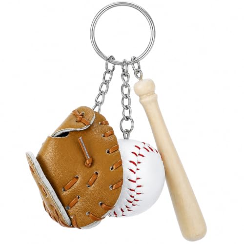 Exodmx Baseball Keychain Set - 3-Piece Wooden Bat Ball & Glove Charm for Players Coaches Fans - Durable Sports Gifts for Men Women Gifts for Baseball Enthusiasts